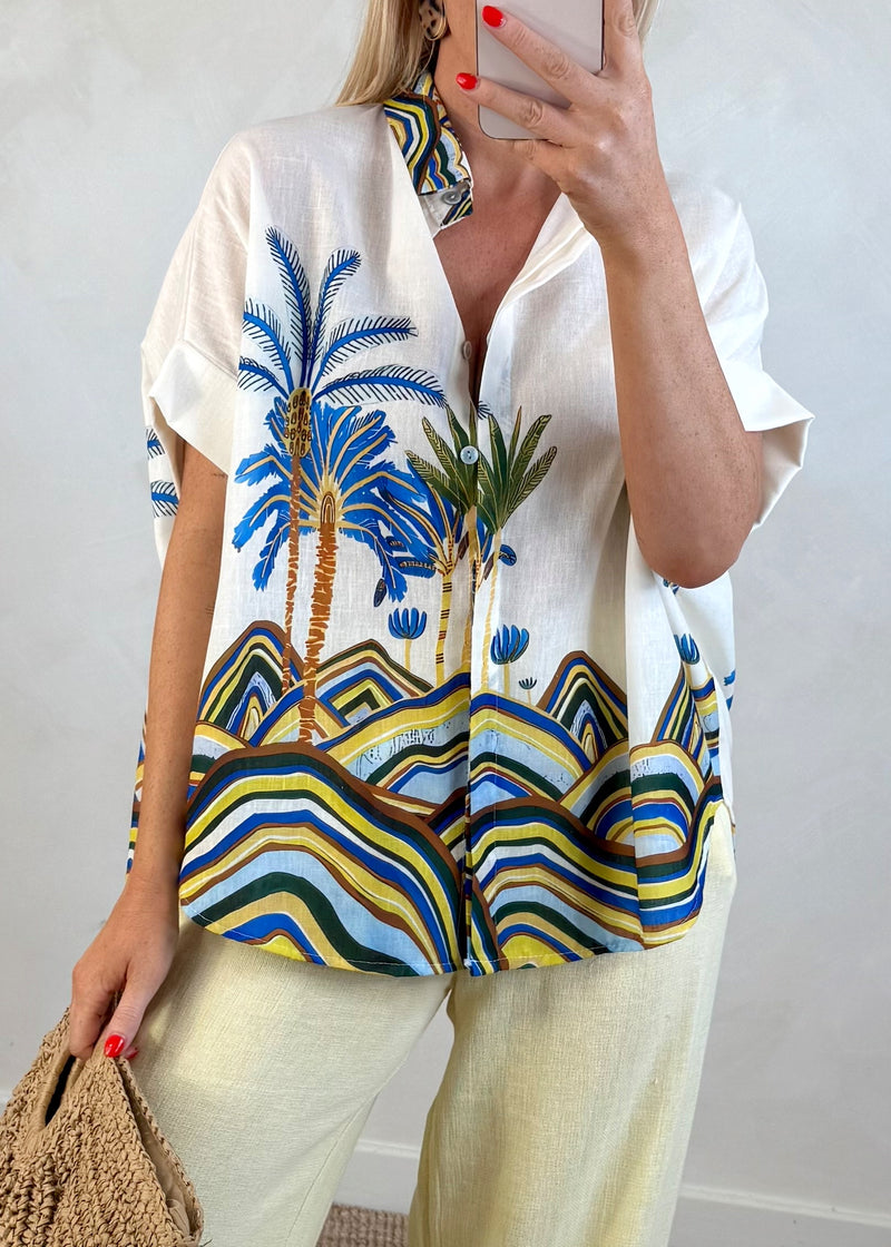 Happy days shirt - blue palms-The Style Attic