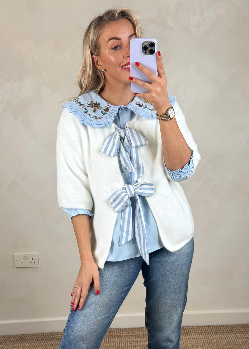 Harriet embroidered collar shirt - cornflower-The Style Attic