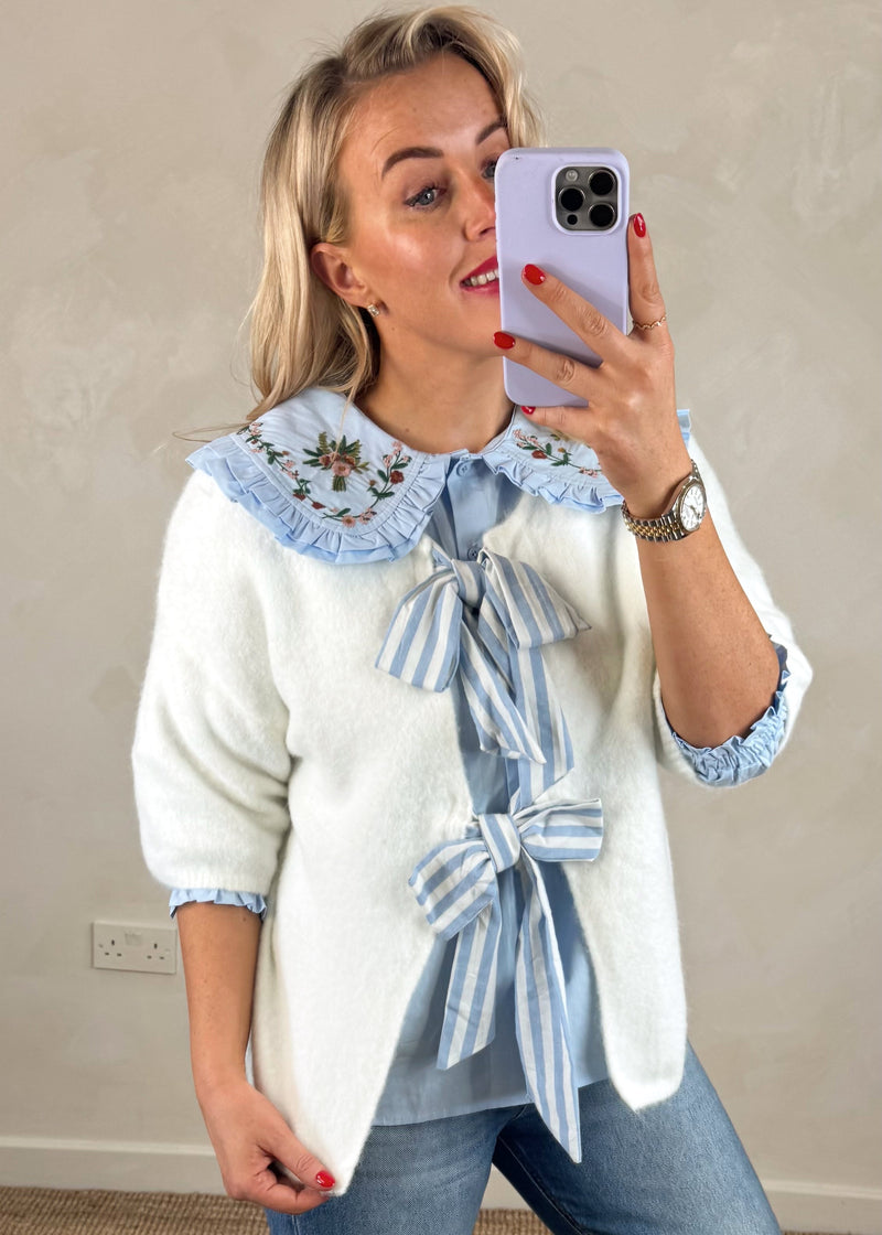 Harriet embroidered collar shirt - cornflower-The Style Attic