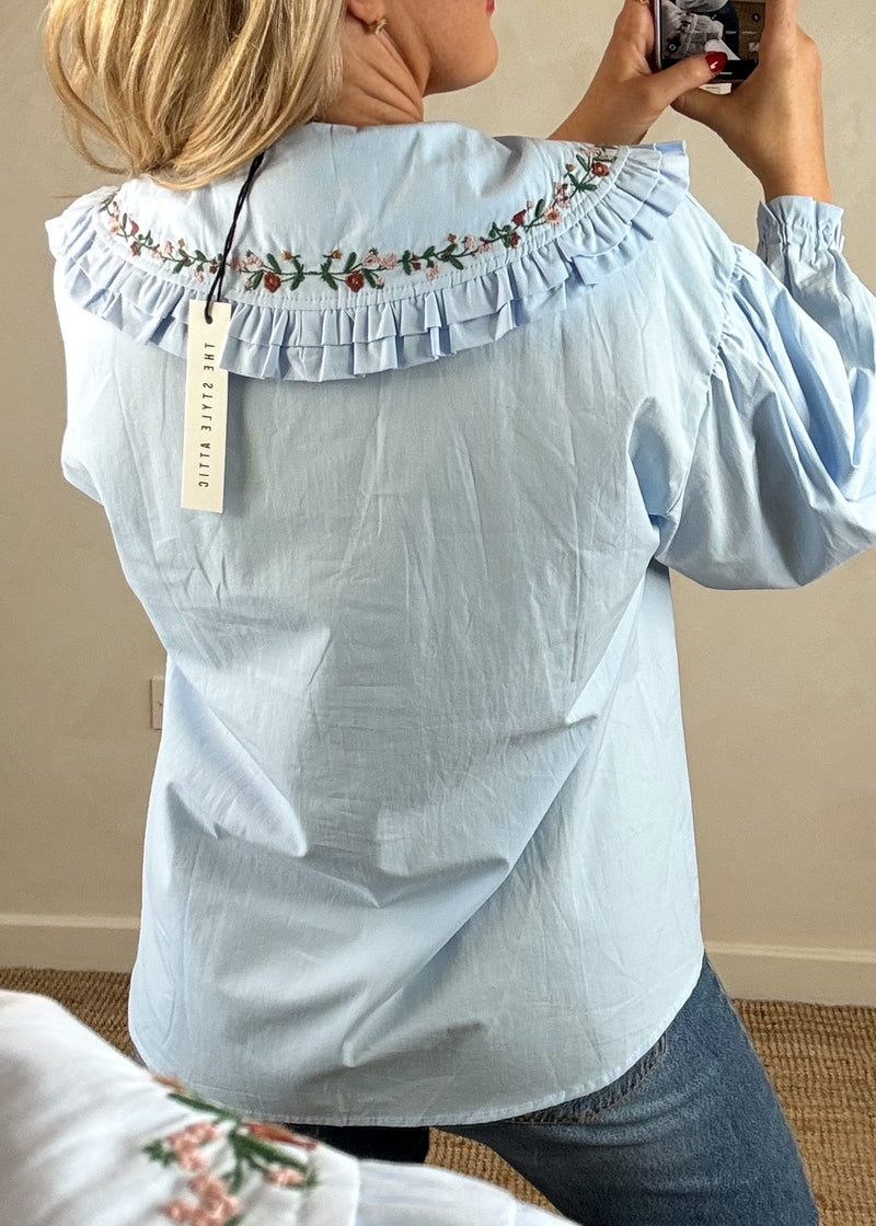 Harriet embroidered collar shirt - cornflower-The Style Attic