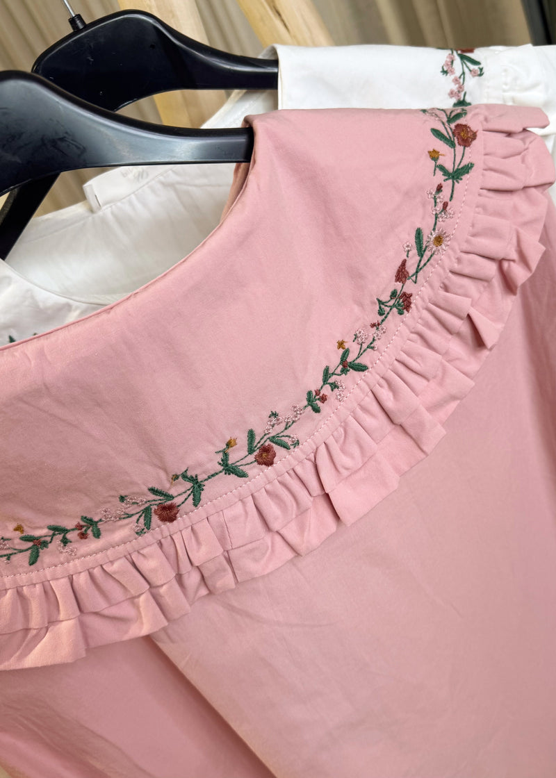 Harriet embroidered collar shirt - rose-The Style Attic