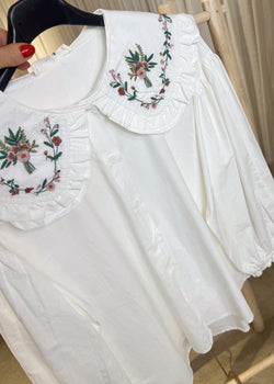 Harriet embroidered collar shirt - white-The Style Attic