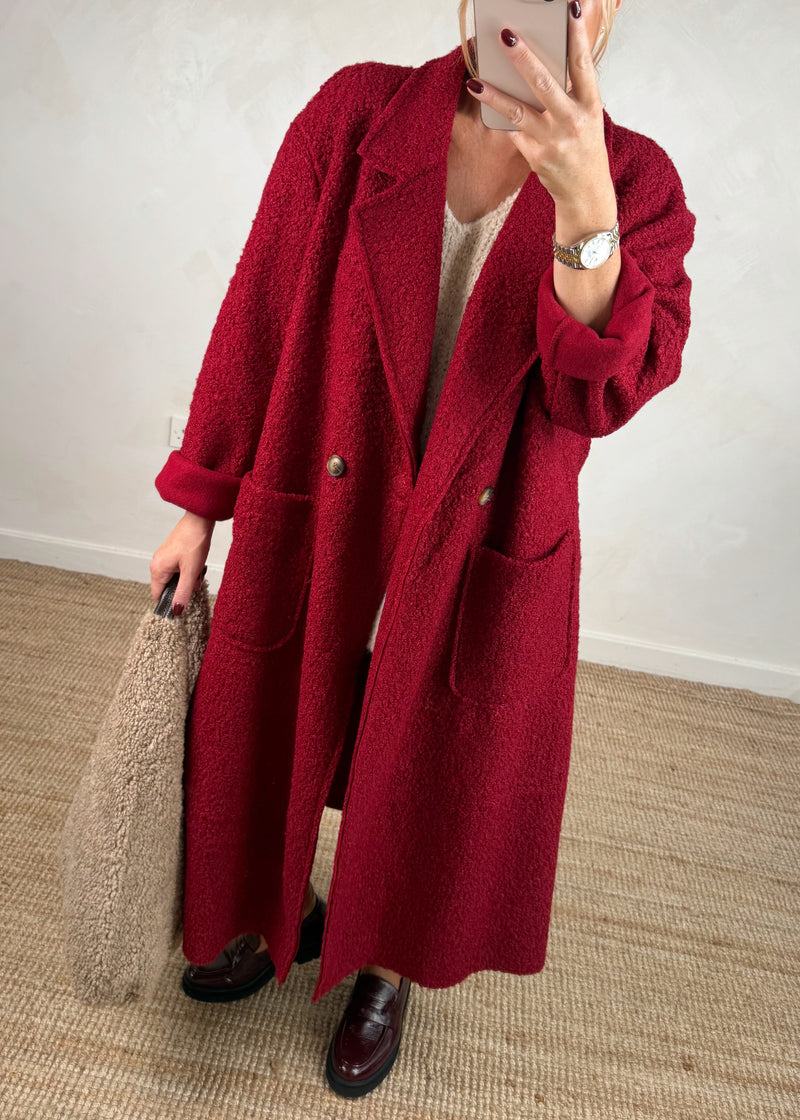 Hayley boucle coat - deep red-The Style Attic