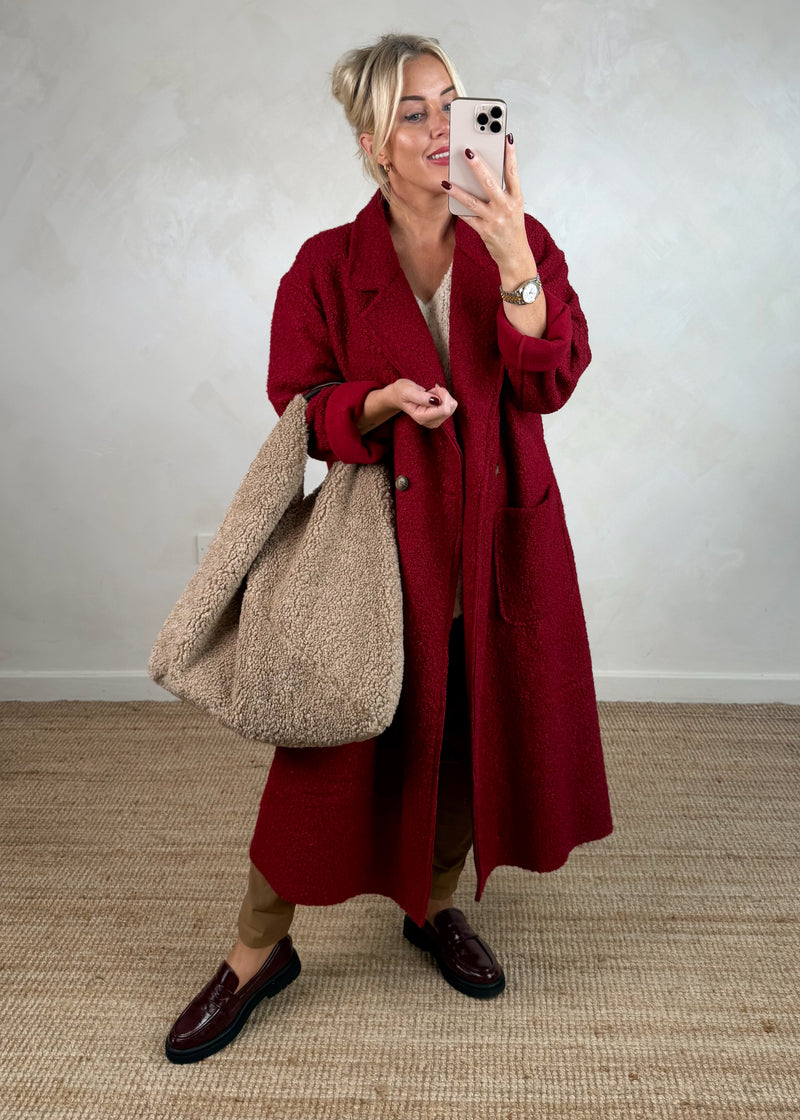 Hayley boucle coat - deep red-The Style Attic