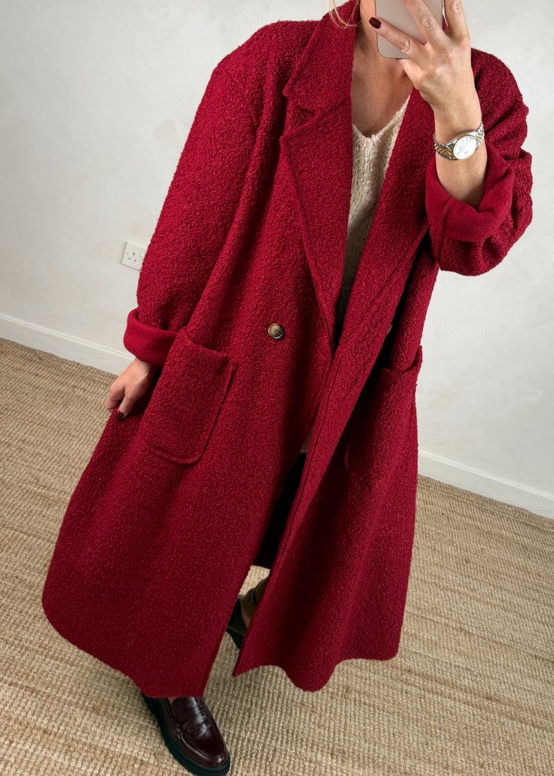 Hayley boucle coat - deep red-The Style Attic