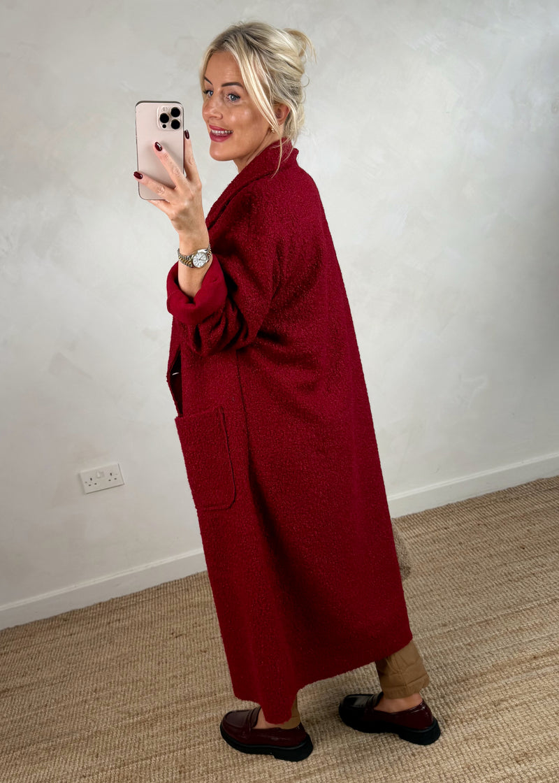 Hayley boucle coat - deep red-The Style Attic