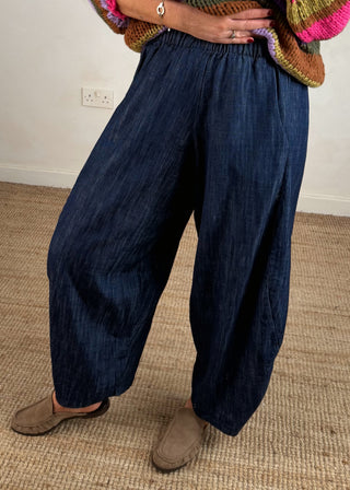 Heavy denim 'barrel leg' Finn - Dark blue-The Style Attic