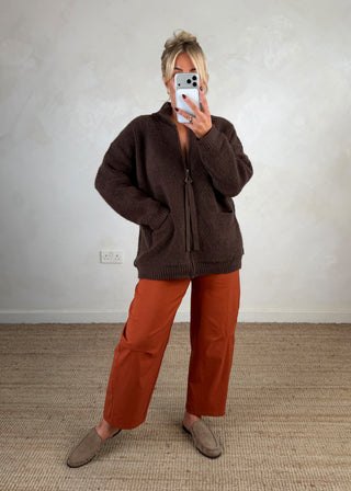 Heavy knit zip through - Chocolate-The Style Attic