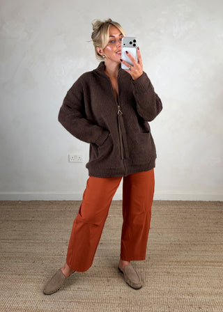 Heavy knit zip through - Chocolate-The Style Attic