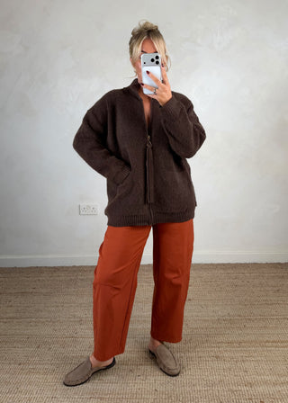 Heavy knit zip through - Chocolate-The Style Attic