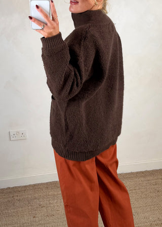 Heavy knit zip through - Chocolate-The Style Attic