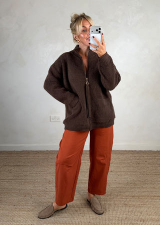 Heavy knit zip through - Chocolate-The Style Attic