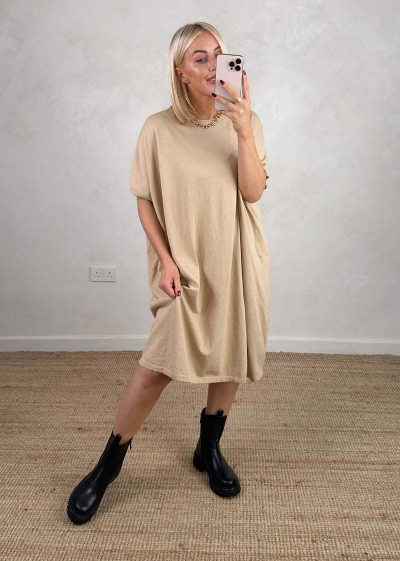 Helena knitted dress - beige-The Style Attic