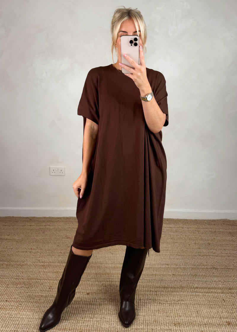 Helena knitted dress - chocolate-The Style Attic