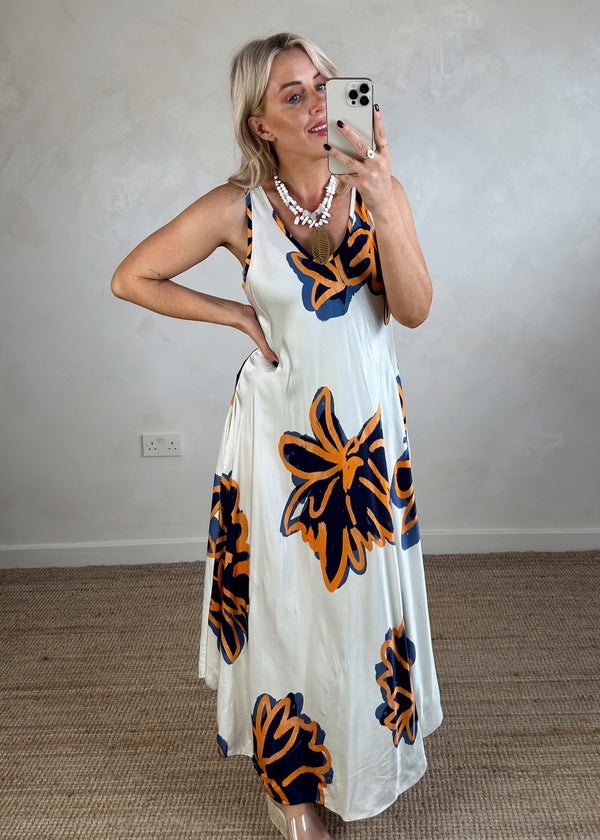 Hendra satin maxi - navy-The Style Attic