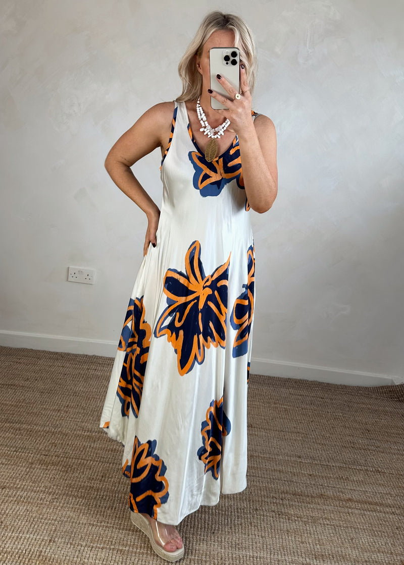 Hendra satin maxi - navy-The Style Attic