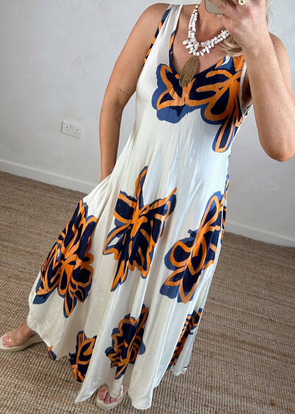Hendra satin maxi - navy-The Style Attic