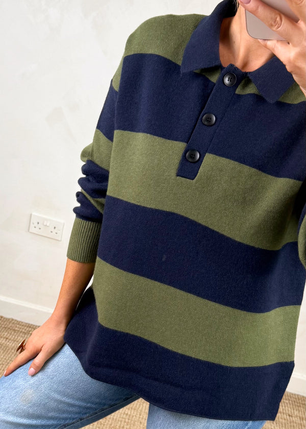 Henley rugby knit - navy/green-The Style Attic