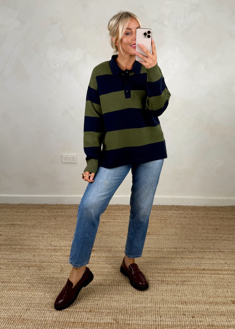 Henley rugby knit - navy/green-The Style Attic