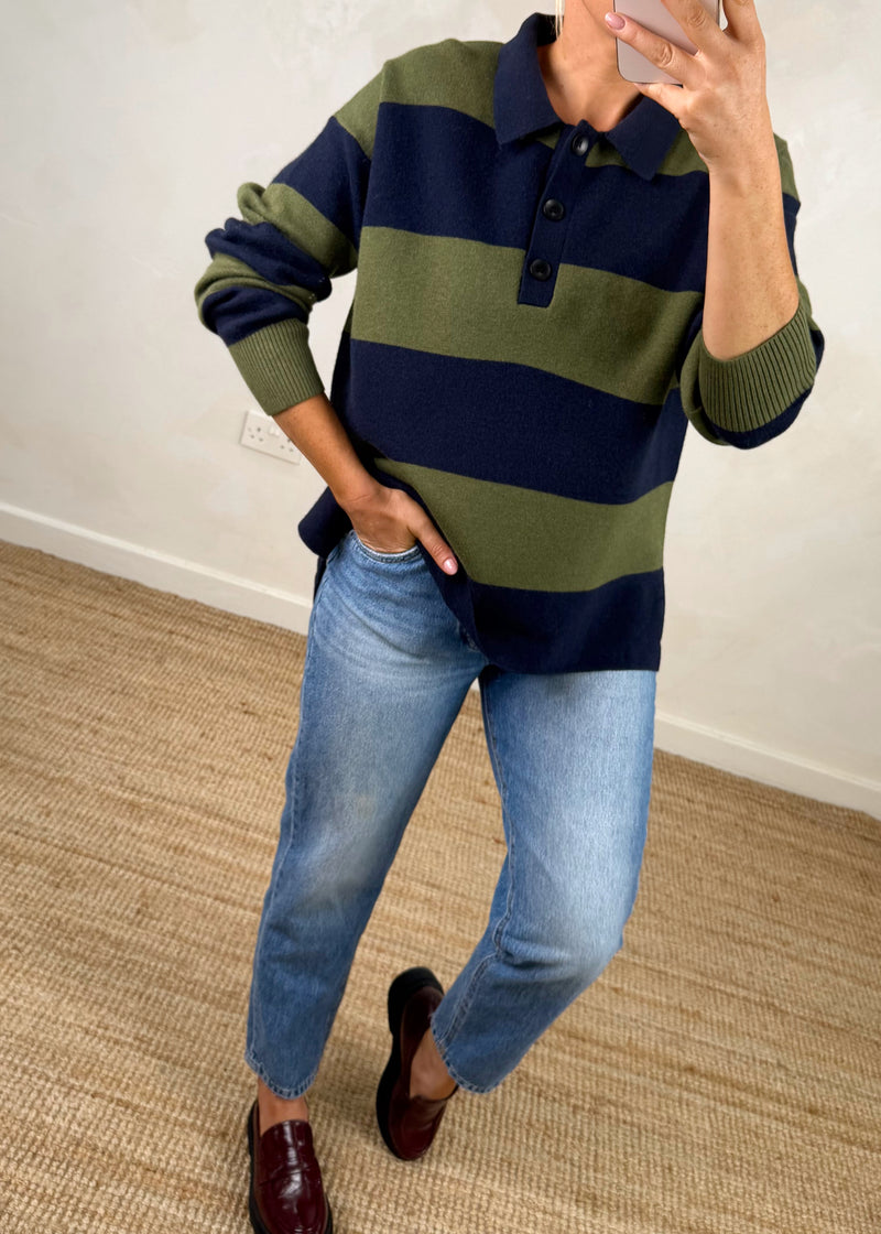 Henley rugby knit - navy/green-The Style Attic