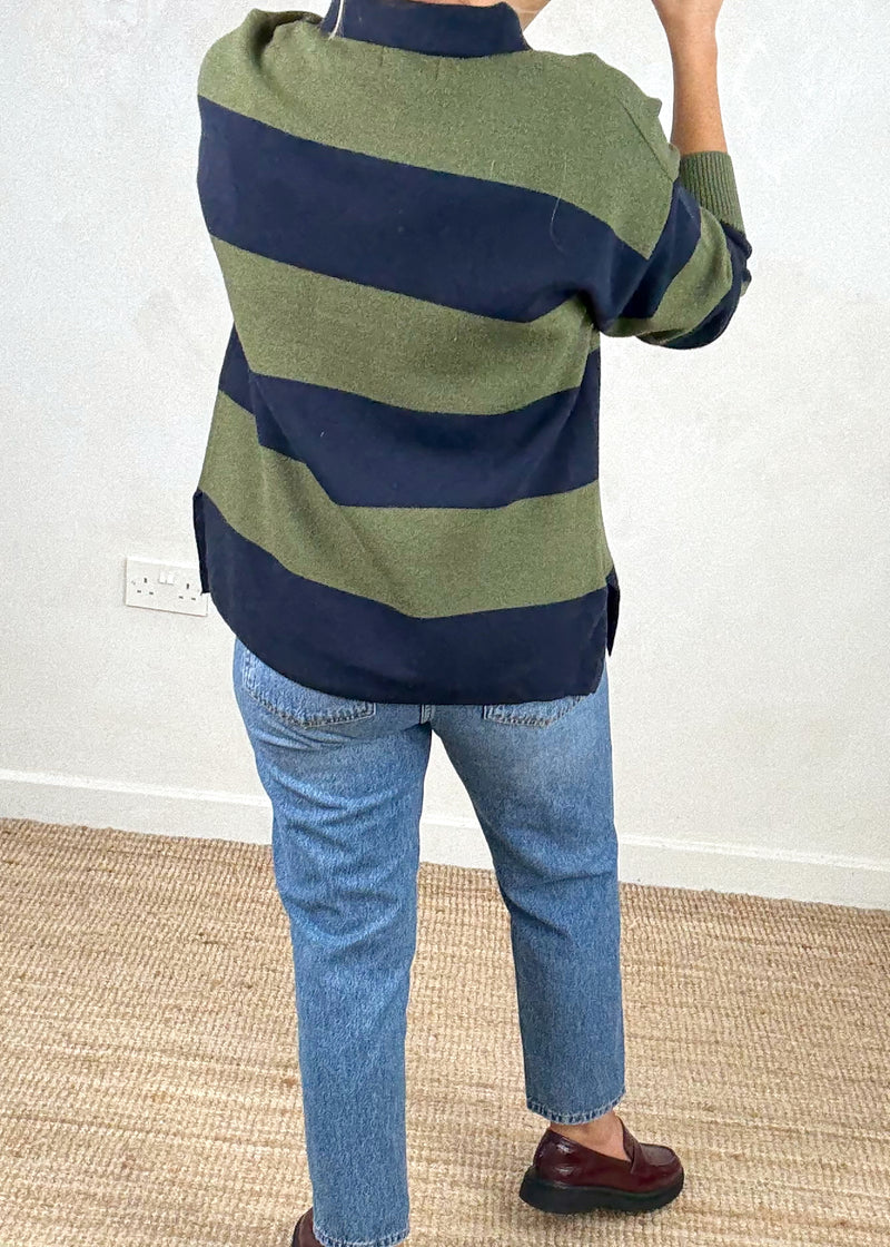 Henley rugby knit - navy/green-The Style Attic