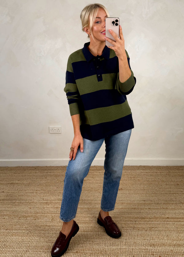 Henley rugby knit - navy/green-The Style Attic