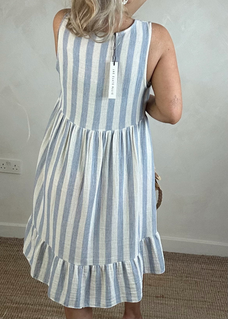 Henley striped dress - blue-The Style Attic