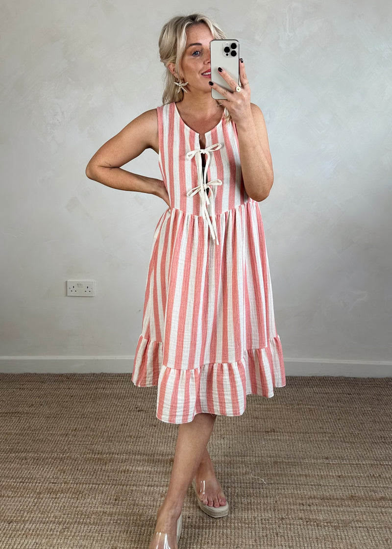 Henley striped dress - rose-The Style Attic