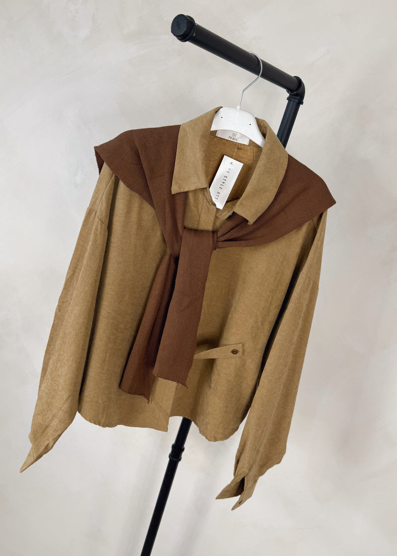 Heritage double shirt knit - camel-The Style Attic