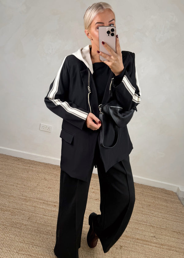 Hooded blazer - black-The Style Attic