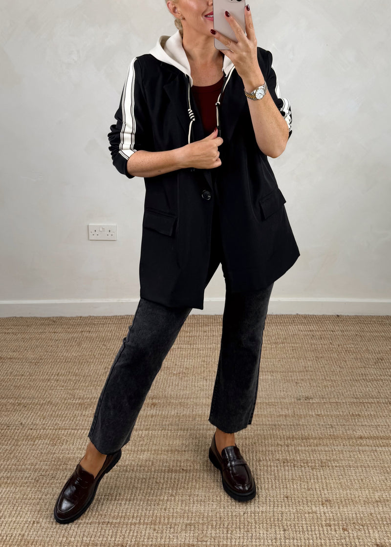 Hooded blazer - black-The Style Attic
