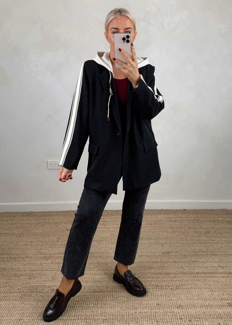 Hooded blazer - black-The Style Attic