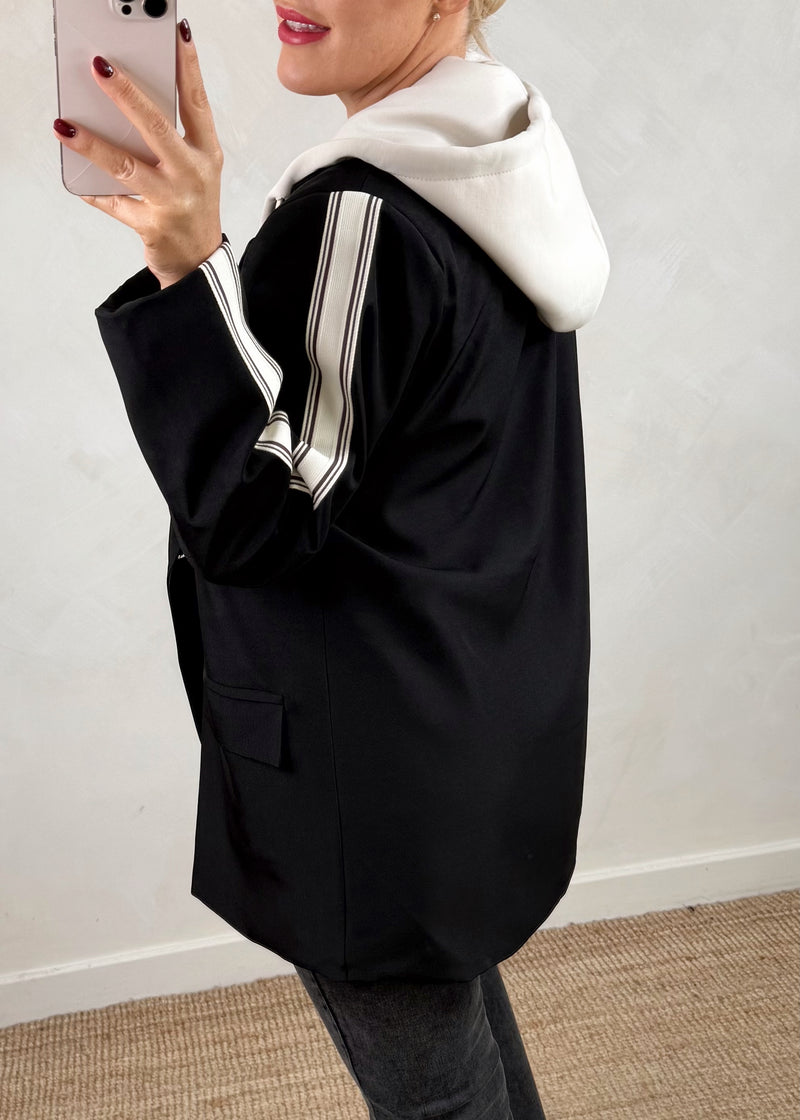 Hooded blazer - black-The Style Attic