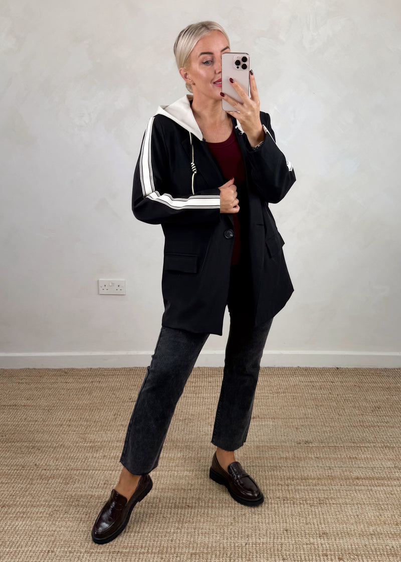 Hooded blazer - black-The Style Attic