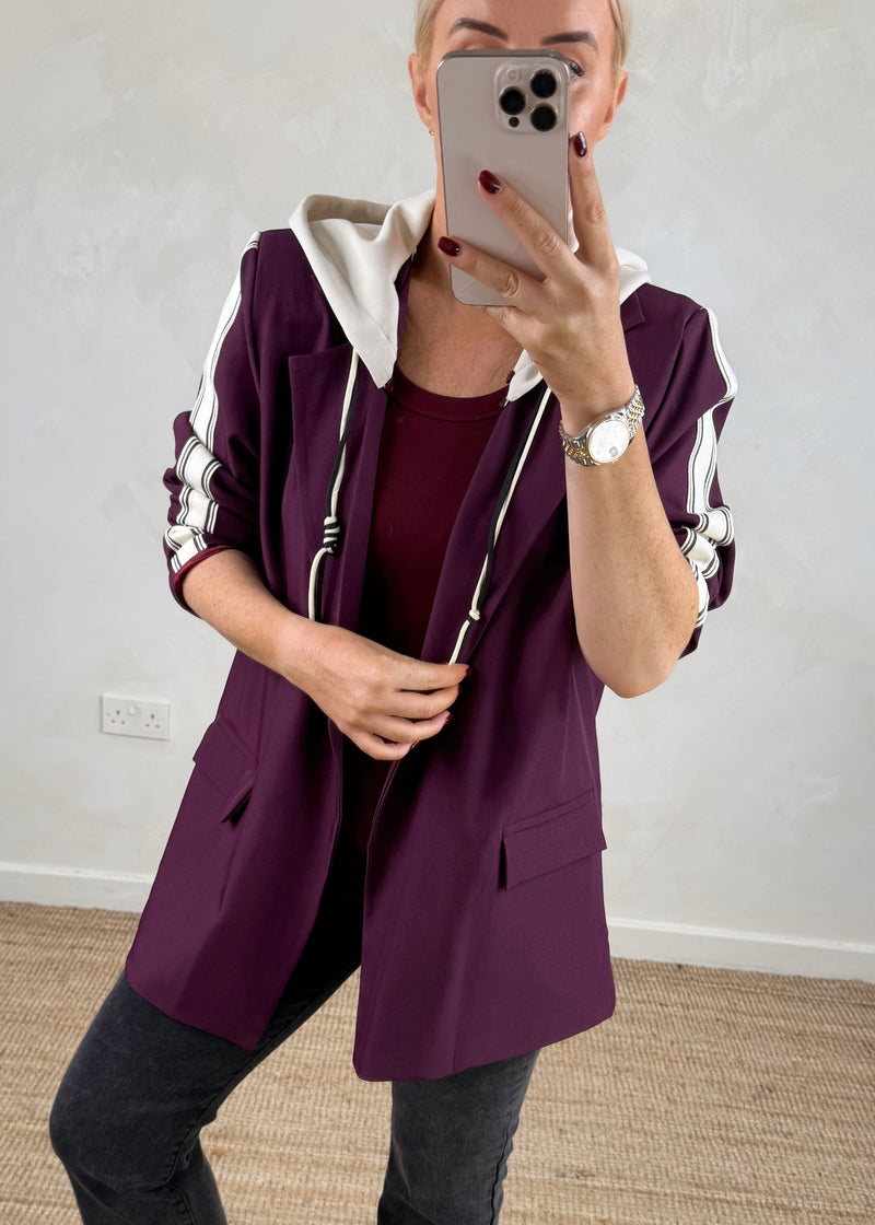 Hooded blazer - damson-The Style Attic