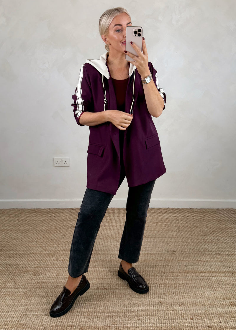 Hooded blazer - damson-The Style Attic