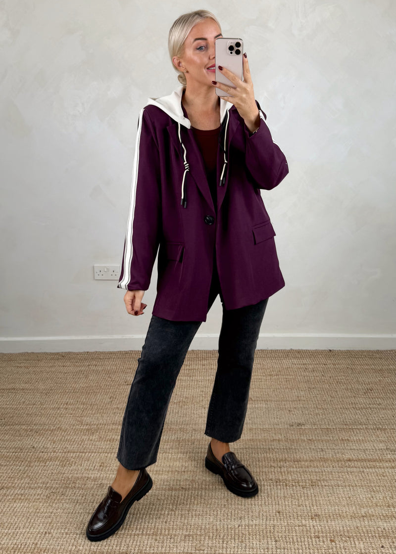 Hooded blazer - damson-The Style Attic