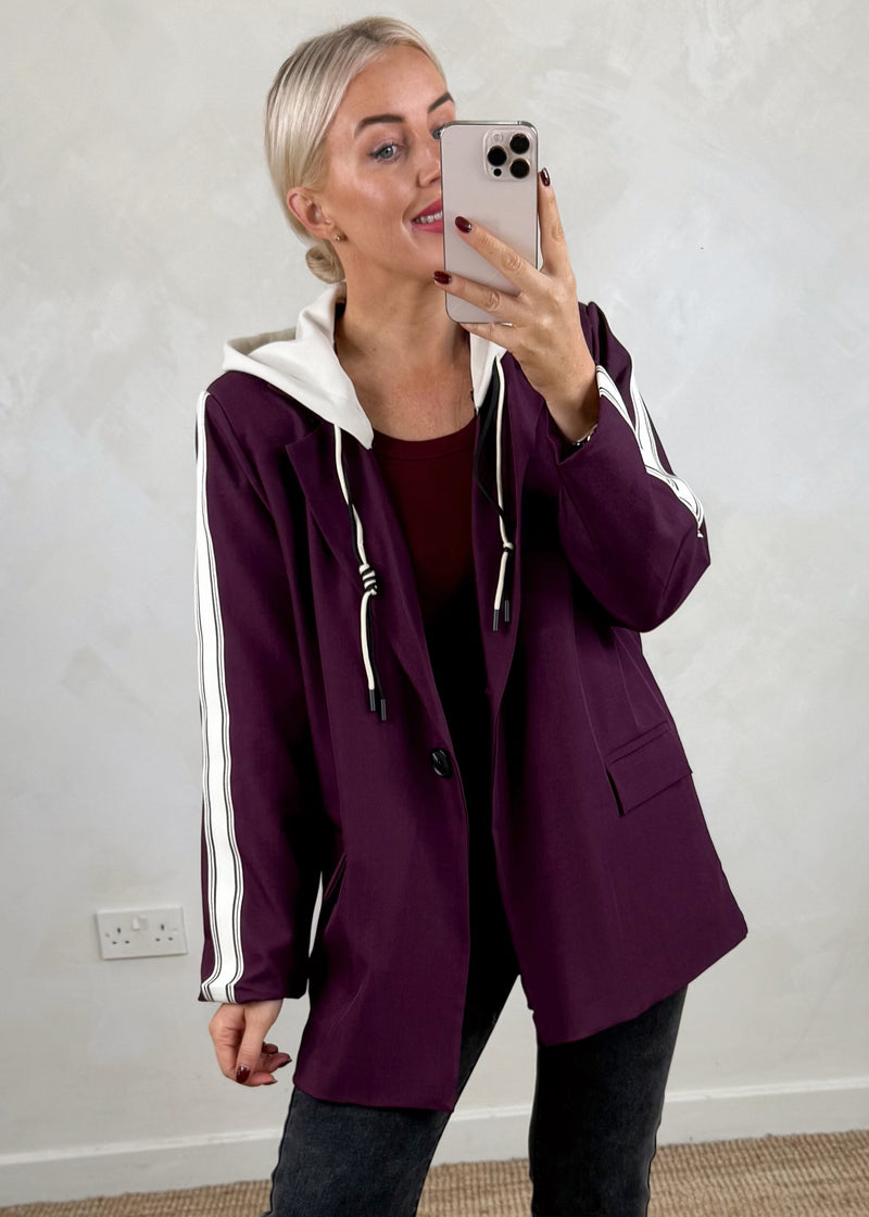 Hooded blazer - damson-The Style Attic