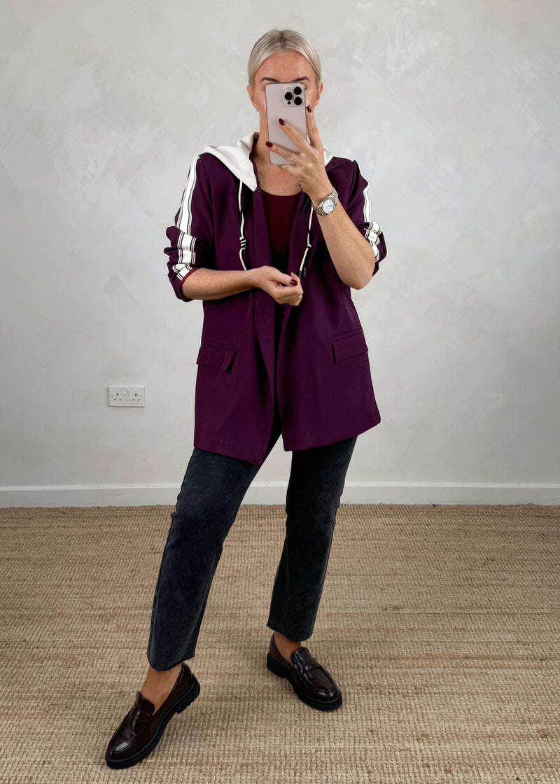 Hooded blazer - damson-The Style Attic