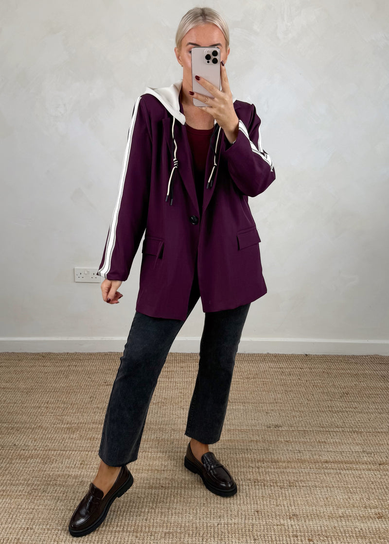 Hooded blazer - damson-The Style Attic