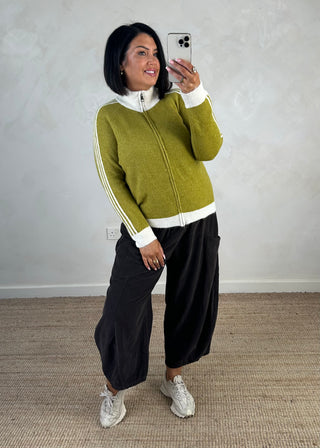 Lottie 4 stripe zip knit - Pistachio/cream