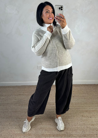 Lottie 4 stripe zip knit - Oatmeal/cream
