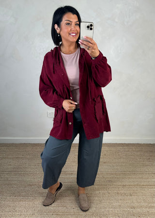 Jo baby cord hooded jacket - Merlot