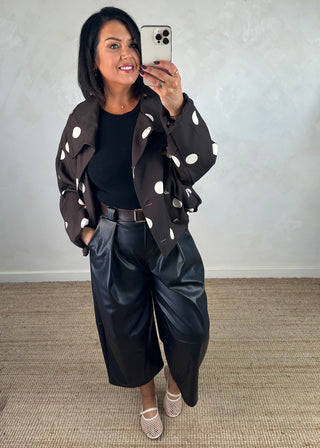 Leather look belted barrel leg trouser - Black
