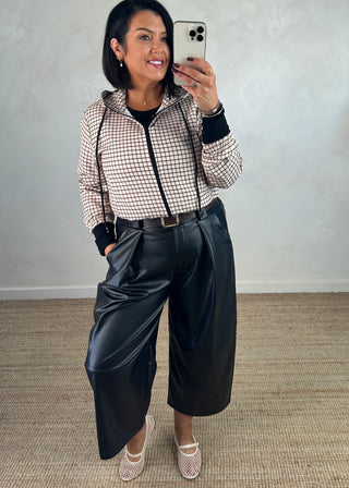 Leather look belted barrel leg trouser - Black