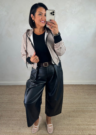 Leather look belted barrel leg trouser - Black