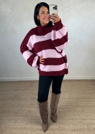 Striped Kurt grunge knit - Merlot/pink