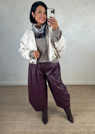 Sid leather look barrel leg trouser - Merlot