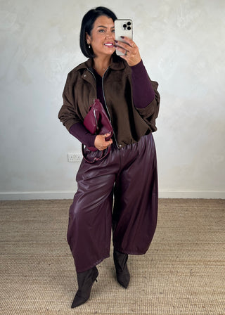 Faux suede bomber jacket - Chocolate