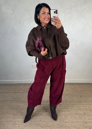 Corduroy Junie barrel leg trouser - Berry